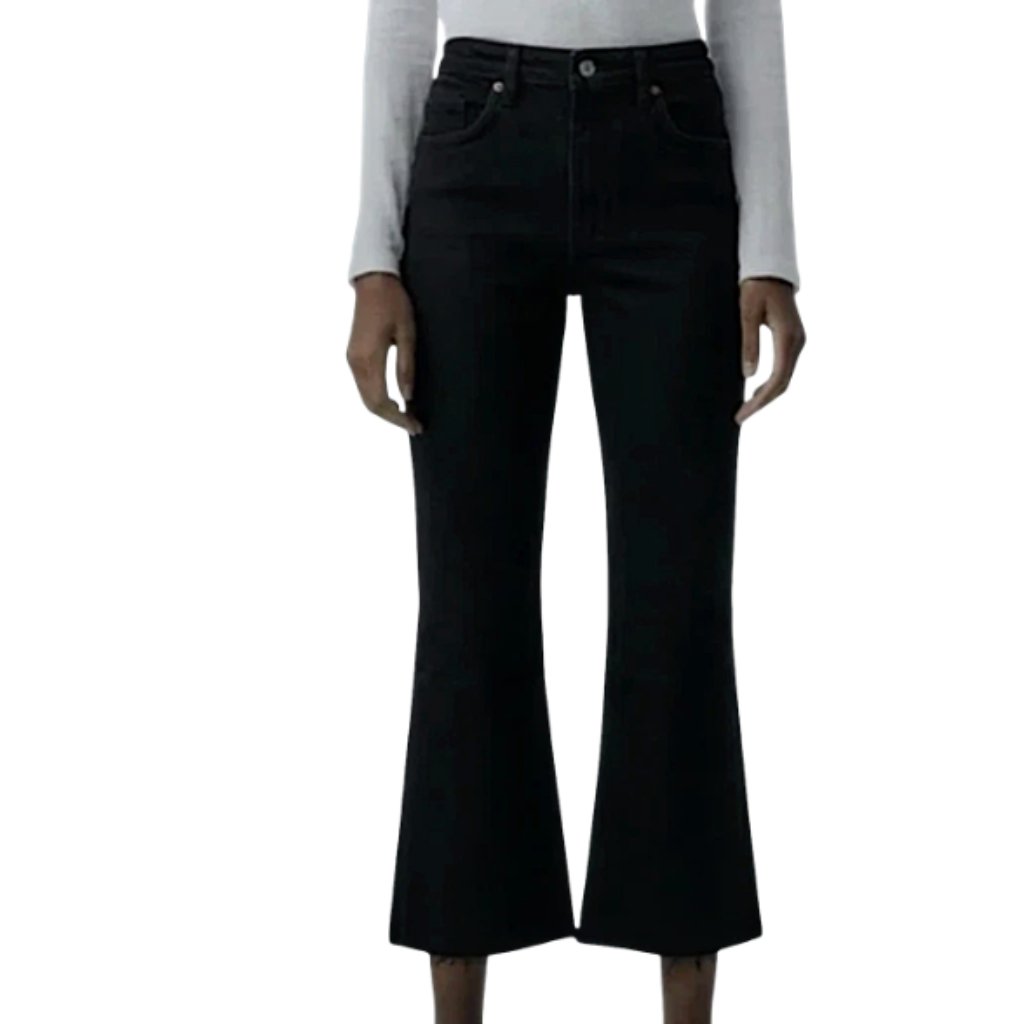 Zara Jeans Black Nwt High Rise Cropped Flare Raw Hem Size 2 Nwt